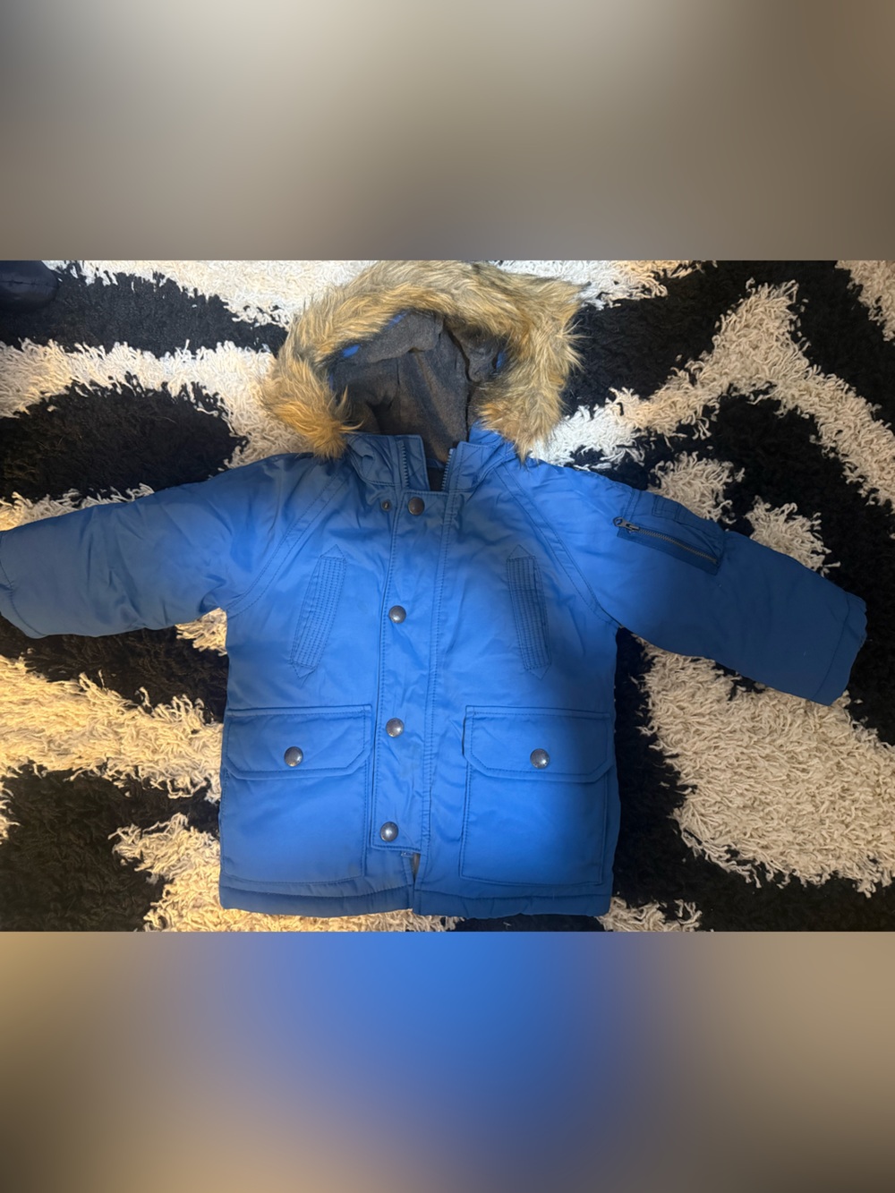 GAP Kids Blue Puffer Coat with Faux-Fur Trimmed Hood